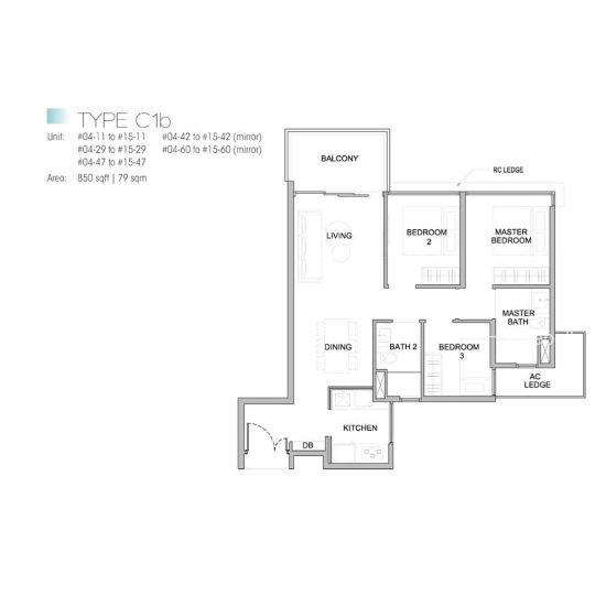 Kingsford Waterbay, S$ 1,250,000 (可协商价格), 850 sqft, 公寓 - Condominium